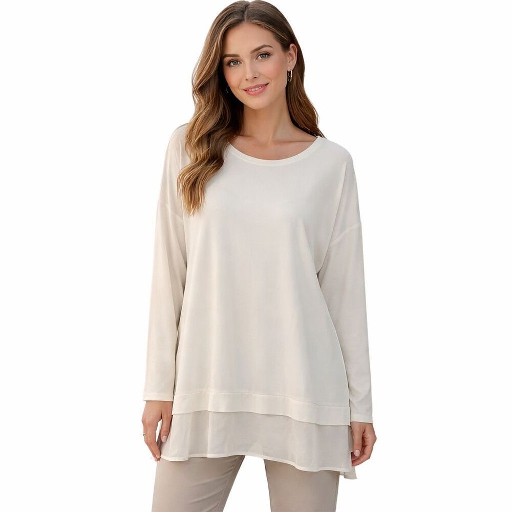 Eileen Fisher Elegantly-Layered Hem Long-Sleeve Top